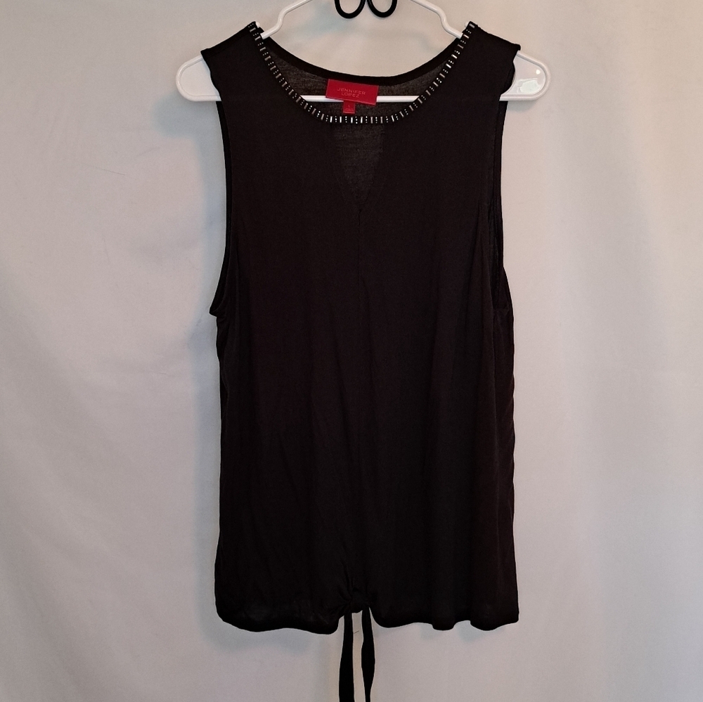 Jennifer Lopez Black Tank Top with Embellished Neckline Women"s L #119